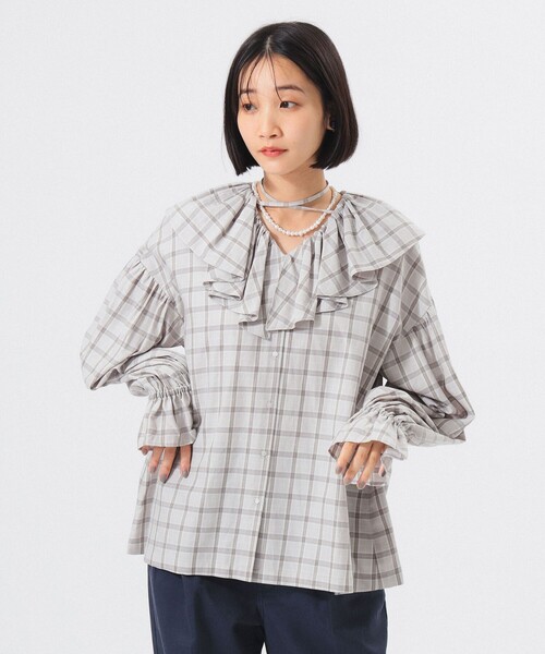 BEAMS BOY(ビームスボーイ)の「チェック フリルカラー シャツ(シャツ/ブラウス・レディース・オリーブ/ネイビー/ライトグレー・ONE SIZE)」の16枚目の写真
