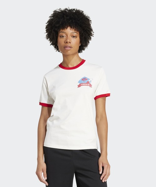 adidas Tシャツ　ジャージ　半袖　ラグラン　スナップボタン　刺繍　白　XL アディダス Tシャツ adidas 半袖 メンズ originals オリジナルス