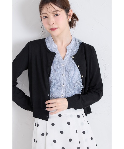 tocco closet（トッコ　クローゼット）の「ＵＶカット＆接触冷感＆ハンドウォッシュ♪超強撚パール釦カーディガン（カーディガン/ボレロ・レディース・ブラック/オフホワイト/グリーン/レッド・M）」の3枚目の写真