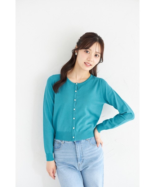 tocco closet（トッコ　クローゼット）の「ＵＶカット＆接触冷感＆ハンドウォッシュ♪超強撚パール釦カーディガン（カーディガン/ボレロ・レディース・ブラック/オフホワイト/グリーン/レッド・M）」の18枚目の写真