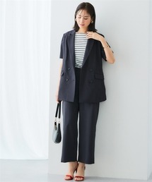 7days Life Styling（セブンデイズライフスタイリング）の「【レディーススーツ】うすカルサッカー調素材半袖ジャケットセミワイドパンツスーツ（ダブルブレストテーラードジャケット＋パンツ）＜大きいサイズ有＞（スーツセット）」