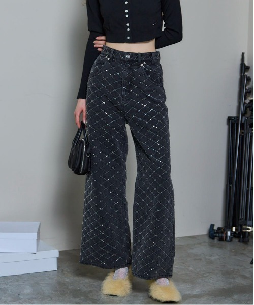 セール】Diamond Beads Embroidery Denim Pants/ダイヤビーズエン