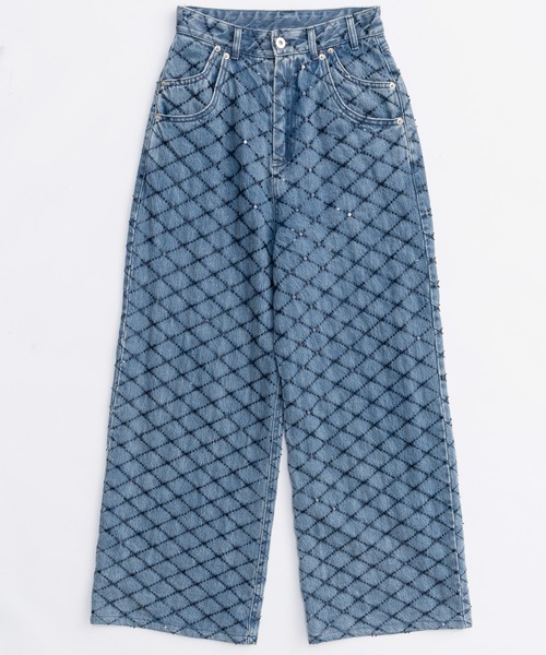 MAISON SPECIAL（メゾンスペシャル）の「Diamond Beads Embroidery Denim Pants/ダイヤビーズエンブロイダリーデニム■セットアップ対応■（デニムパンツ・レディース・ブルー/ブラック・36/38）」の12枚目の写真