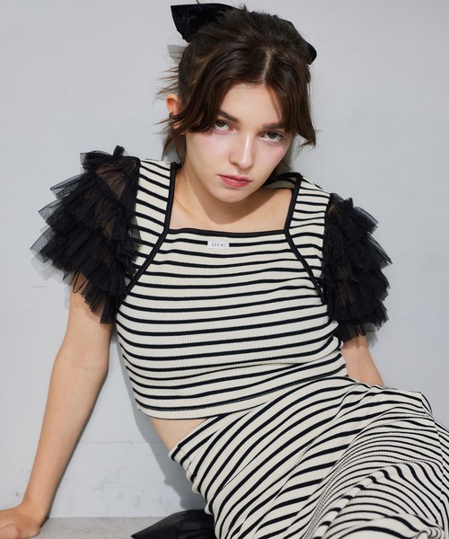 Seemi. byNICECLAUP（ シーミーバイナイスクラップ）の「【Seemi.】リボンワッフルスカート（スカート・レディース・ホワイト×ブラック/ブラック/ピンク・FREE）」の9枚目の写真