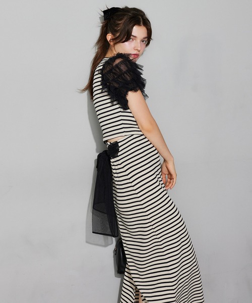 Seemi. byNICECLAUP（ シーミーバイナイスクラップ）の「【Seemi.】リボンワッフルスカート（スカート・レディース・ホワイト×ブラック/ブラック/ピンク・FREE）」の4枚目の写真