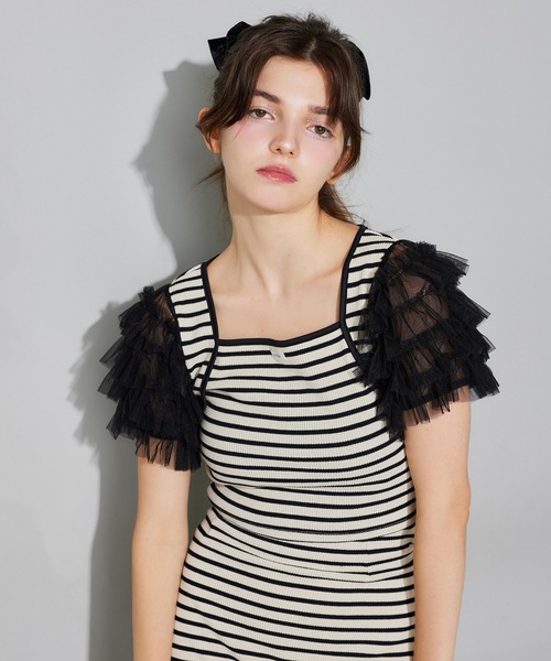 Seemi. byNICECLAUP（ シーミーバイナイスクラップ）の「【Seemi.】リボンワッフルスカート（スカート・レディース・ホワイト×ブラック/ブラック/ピンク・FREE）」の8枚目の写真