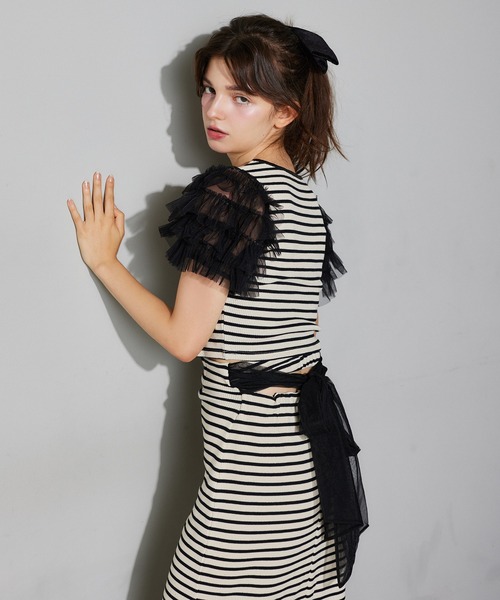 Seemi. byNICECLAUP（ シーミーバイナイスクラップ）の「【Seemi.】リボンワッフルスカート（スカート・レディース・ホワイト×ブラック/ブラック/ピンク・FREE）」の6枚目の写真