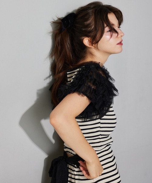 Seemi. byNICECLAUP（ シーミーバイナイスクラップ）の「【Seemi.】リボンワッフルスカート（スカート・レディース・ホワイト×ブラック/ブラック/ピンク・FREE）」の7枚目の写真