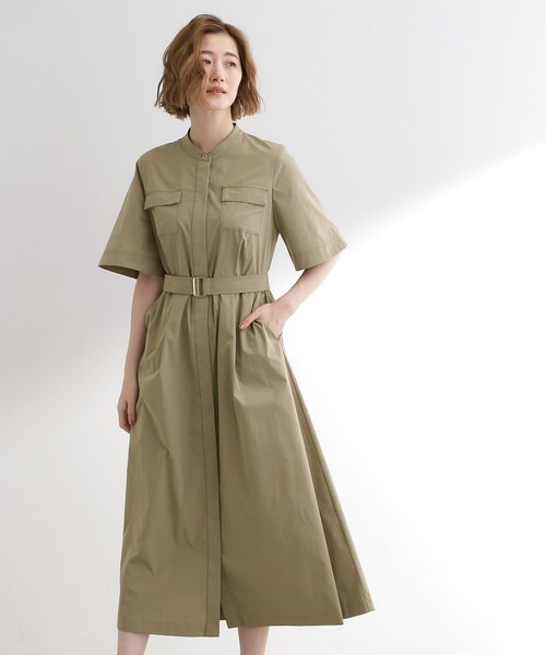 grove（グローブ）の「軽やかに決まる　ワークシャツワンピース（ワンピース・レディース・チャコールグレー/カーキ/レンガ・02/03/01/05/04）」の2枚目の写真