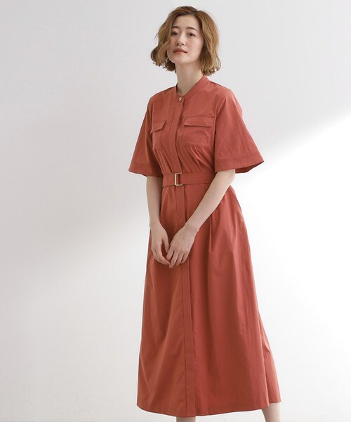 grove（グローブ）の「軽やかに決まる　ワークシャツワンピース（ワンピース・レディース・チャコールグレー/カーキ/レンガ・02/03/01/05/04）」の3枚目の写真