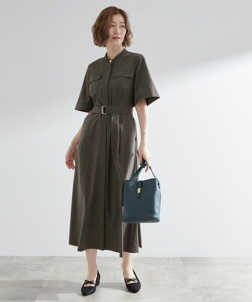 grove（グローブ）の「軽やかに決まる　ワークシャツワンピース（ワンピース・レディース・チャコールグレー/カーキ/レンガ・02/03/01/05/04）」の5枚目の写真