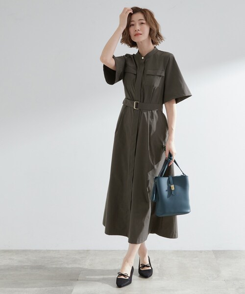 grove（グローブ）の「軽やかに決まる　ワークシャツワンピース（ワンピース・レディース・チャコールグレー/カーキ/レンガ・02/03/01/05/04）」の6枚目の写真