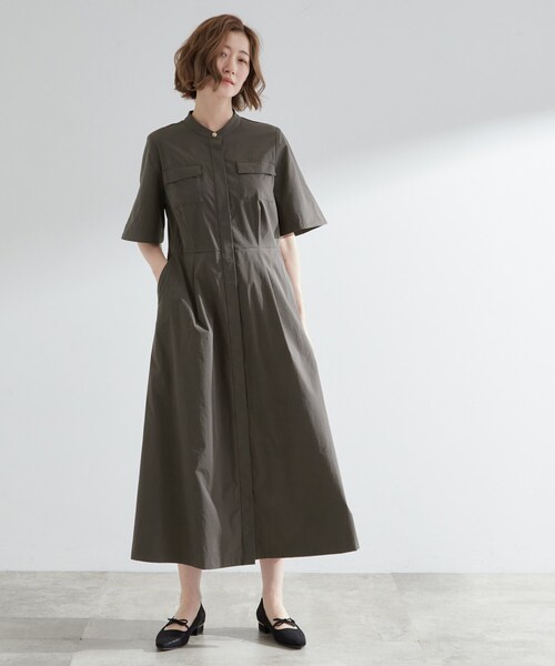 grove（グローブ）の「軽やかに決まる　ワークシャツワンピース（ワンピース・レディース・チャコールグレー/カーキ/レンガ・02/03/01/05/04）」の7枚目の写真