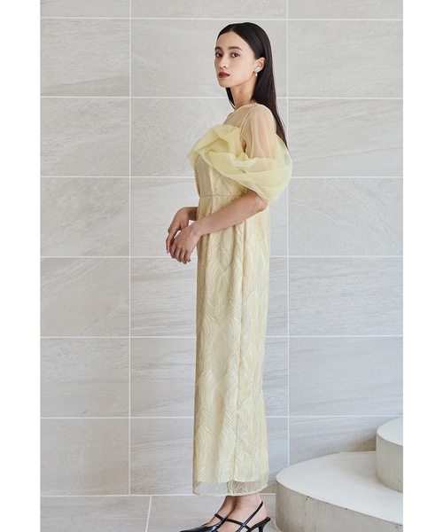 トルネードペンシルドレス 刺繍レース チュール パーティードレス