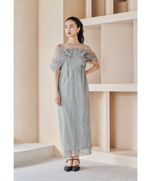 【オケージョンドレス/結婚式/二次会/ イベント】 トルネードペンシルドレス 刺繍レース チュール パーティー