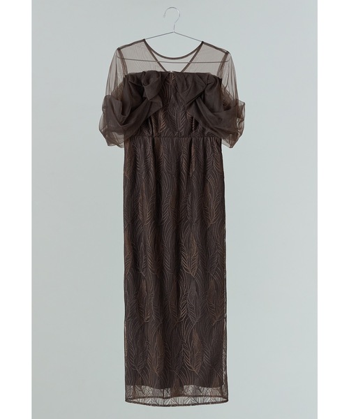 トルネードペンシルドレス 刺繍レース チュール パーティードレス