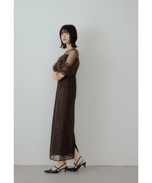 トルネードペンシルドレス 刺繍レース チュール パーティードレス