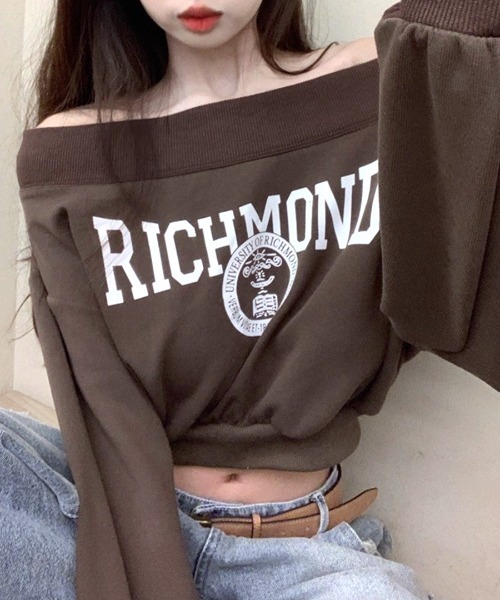 Riff(リフ)の「ロゴプリントオフショルトレーナー ショート丈(スウェット・レディース・ブラウン/ホワイト/ブラック・M)」の9枚目の写真