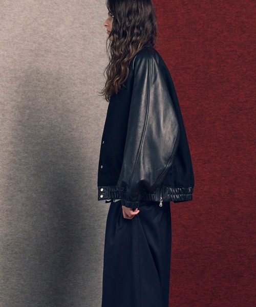 MAISON SPECIAL レザー スタジアム ジャケット UNISEX》Sheep Leather Melton Combination Stadium Jacket