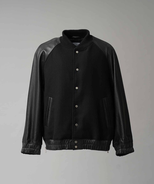 UNISEX》Sheep Leather Melton Combination Stadium Jacket