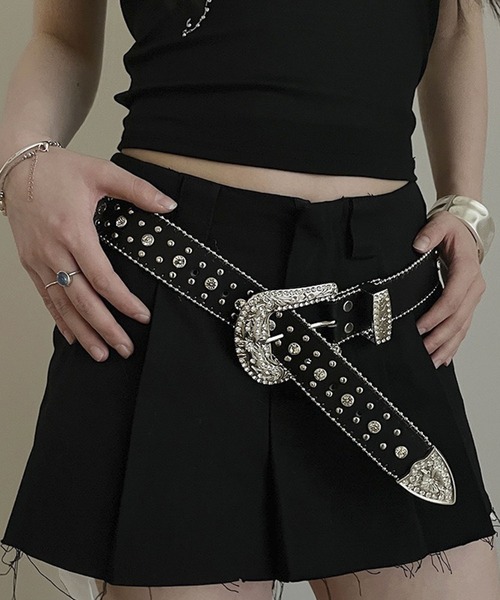 ギャル チェーンベルト スタッズとチェーン装飾のブラックベルト ギャル チェーンベルト スタッズとチェーン装飾のブラックベルト d.i.a