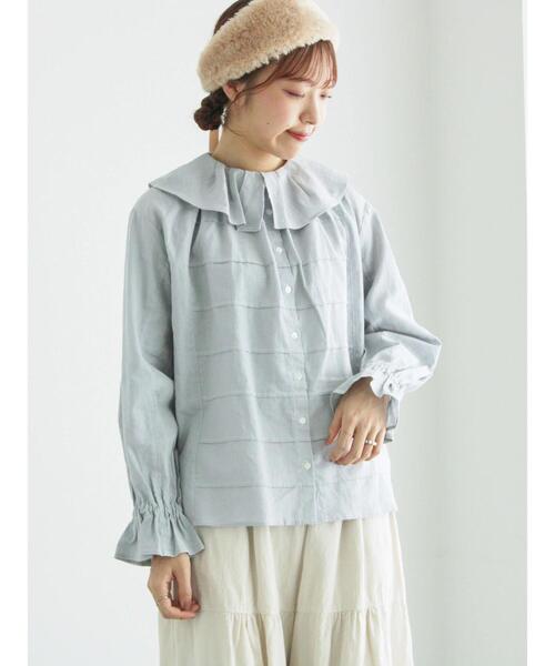 TSUHARU by Samansa Mos2（ツハルバイサマンサモスモス）の「フリル配色ステッチブラウス（シャツ/ブラウス・レディース・ブラック/キナリ/サックスブルー・F）」の8枚目の写真