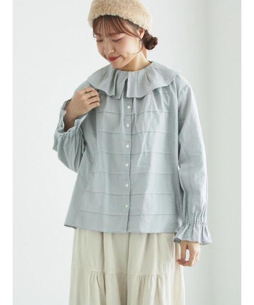 TSUHARU by Samansa Mos2（ツハルバイサマンサモスモス）の「フリル配色ステッチブラウス（シャツ/ブラウス・レディース・ブラック/キナリ/サックスブルー・F）」の9枚目の写真