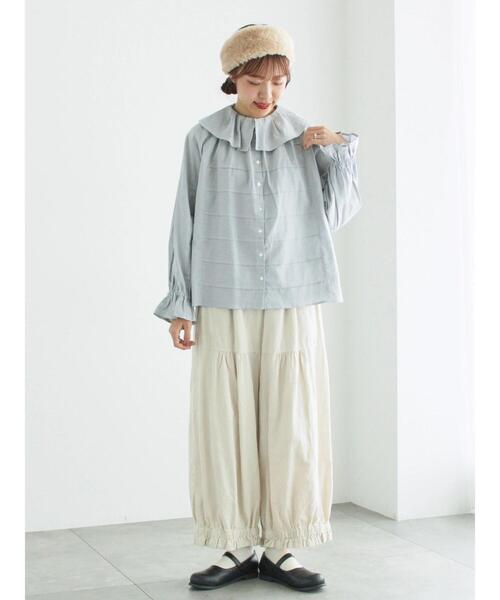 TSUHARU by Samansa Mos2（ツハルバイサマンサモスモス）の「フリル配色ステッチブラウス（シャツ/ブラウス・レディース・ブラック/キナリ/サックスブルー・F）」の10枚目の写真