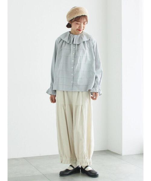 TSUHARU by Samansa Mos2（ツハルバイサマンサモスモス）の「フリル配色ステッチブラウス（シャツ/ブラウス・レディース・ブラック/キナリ/サックスブルー・F）」の11枚目の写真