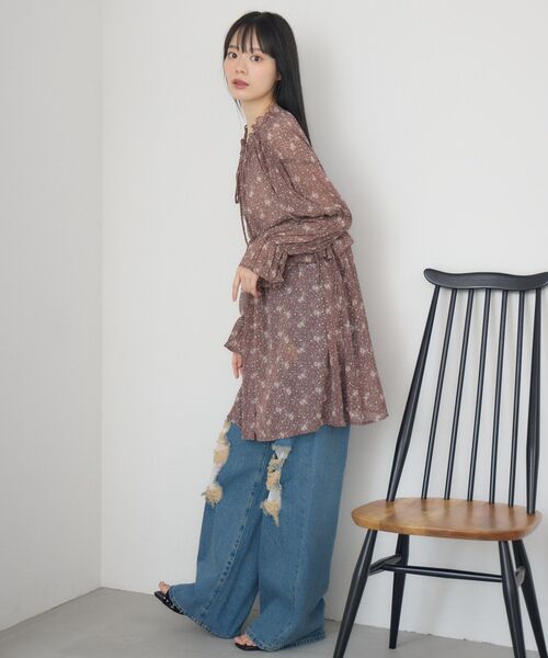 RETRO GIRL（レトロガール）の「花柄シフォンチュニックOP（チュニック・レディース・ブラック/キャメル・FREE）」の6枚目の写真