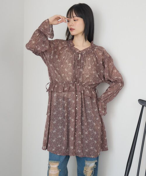 RETRO GIRL（レトロガール）の「花柄シフォンチュニックOP（チュニック・レディース・ブラック/キャメル・FREE）」の7枚目の写真