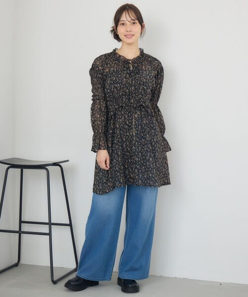 RETRO GIRL（レトロガール）の「花柄シフォンチュニックOP（チュニック・レディース・ブラック/キャメル・FREE）」の11枚目の写真