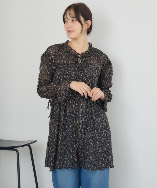 RETRO GIRL（レトロガール）の「花柄シフォンチュニックOP（チュニック・レディース・ブラック/キャメル・FREE）」の15枚目の写真