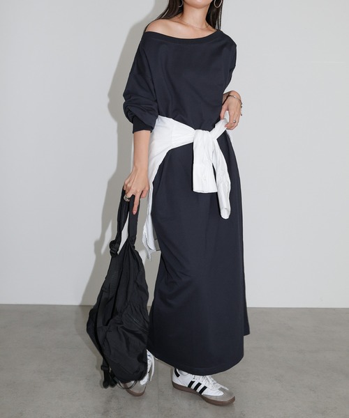 andme（アンドミー）の「オフショルダースウェットワンピース（ワンピース・レディース・チャコールグレー/ブラック/ネイビー・M/MT）」の6枚目の写真