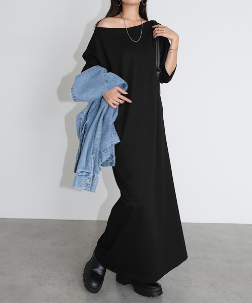 andme（アンドミー）の「オフショルダースウェットワンピース（ワンピース・レディース・チャコールグレー/ブラック/ネイビー・M/MT）」の10枚目の写真