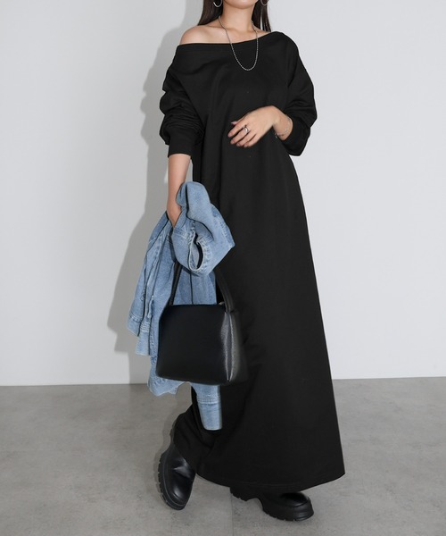 andme（アンドミー）の「オフショルダースウェットワンピース（ワンピース・レディース・チャコールグレー/ブラック/ネイビー・M/MT）」の15枚目の写真