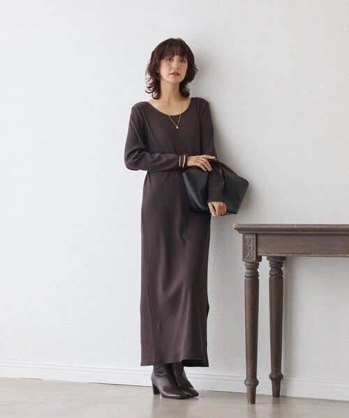 全骨格細見え】NEW2WAYロングリブワンピース（ワンピース