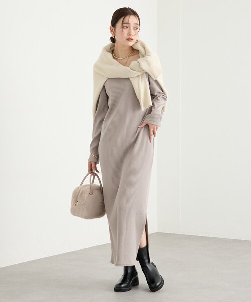RIVE DROITE（リヴドロワ）の「【全骨格細見え】NEW2WAYロングリブワンピース（ワンピース・レディース・ブラック/ブラウン/グレイッシュベージュ・40/FREE/36）」の12枚目の写真
