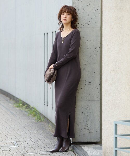 全骨格細見え】NEW2WAYロングリブワンピース（ワンピース）｜RIVE