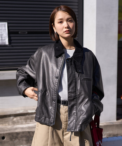 JCAESAR 25AWプリーツドポリレーヨンジャケットデザイン襟ショート丈 FREAK'S STORE（フリークスストア）の「フェード加工 コーデュロイ襟