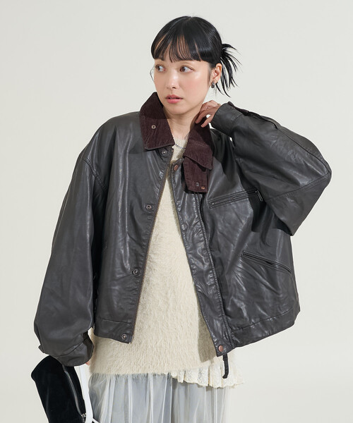 FREAK'S STORE(フリークスストア)の「フェード加工 コーデュロイ襟 レザレットブルゾン(ブルゾン・レディース・ブラウン/ブラック/ベージュ・フリ-)」の5枚目の写真