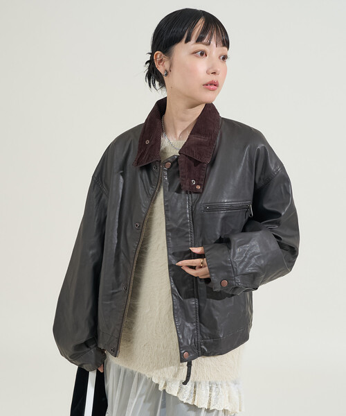 G&F WORKERS / ジーアンドエフワーカーズ ブルゾン コーデュロイ襟 FREAK'S STORE/フェード加工 コーデュロイ襟 レザレットブルゾン
