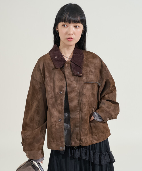 FREAK'S STORE(フリークスストア)の「フェード加工 コーデュロイ襟 レザレットブルゾン(ブルゾン・レディース・ブラウン/ブラック/ベージュ・フリ-)」の14枚目の写真