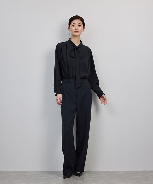 ROPE'(ロペ)の「トリアセダブルクロス ストレートワイドパンツ/イージーケア・セットアップ対応・25AW(その他パンツ・レディース・ネイビー・38/36/40)」の2枚目の写真