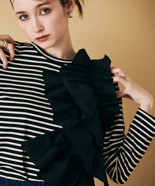 セール】ショルダーフリル付きカットソー（Tシャツ/カットソー