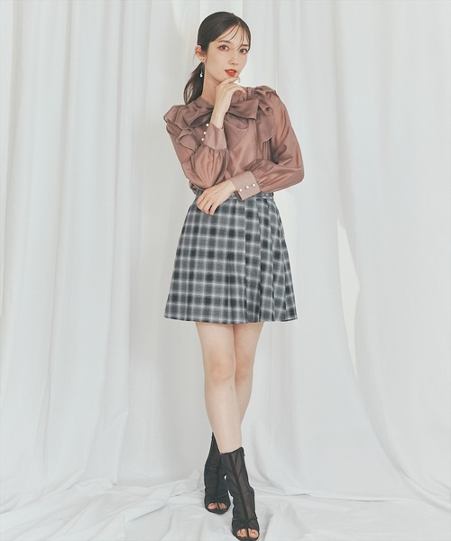 チェックアシメプリーツミニスカート