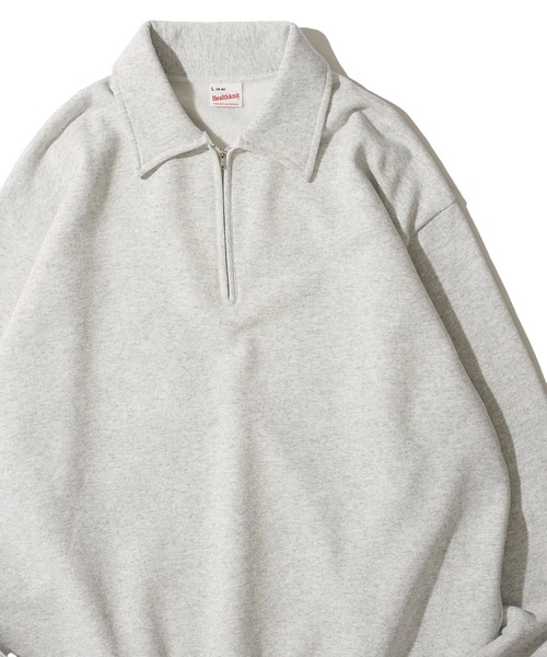 Healthknit(ヘルスニット)の「【Healthknit】Classic Sweat Half Zip L/S / 襟付きハーフジップスウェット(スウェット・メンズ・グレー/チャコールグレー/サンドベージュ/ネイビー/マルーン・MEDIUM/LARGE/X-LARGE)」の3枚目の写真