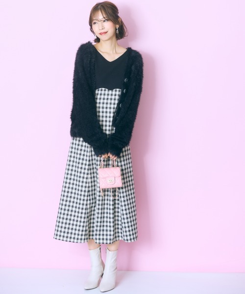 marun（マルン）の「＜大きいサイズ＞ドッキングチェックワンピース marun（ワンピース・レディース・アイボリー系/ブラック系・L/LL/3L/4L/5L）」の4枚目の写真