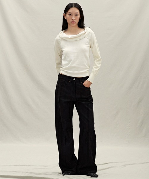 anggae（アンゲ）の「anggae/アンゲ OFF SHOULDER PULLOVER オフショルダーカシミヤニットトップス 冬服（ニット/セーター・レディース・ブラック/アイボリー・S/M）」の16枚目の写真