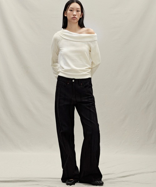 anggae（アンゲ）の「anggae/アンゲ OFF SHOULDER PULLOVER オフショルダーカシミヤニットトップス 冬服（ニット/セーター・レディース・ブラック/アイボリー・S/M）」の7枚目の写真